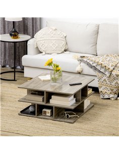 Homcom Square Coffee Table with Multiple Storage Shelves, Grey 2