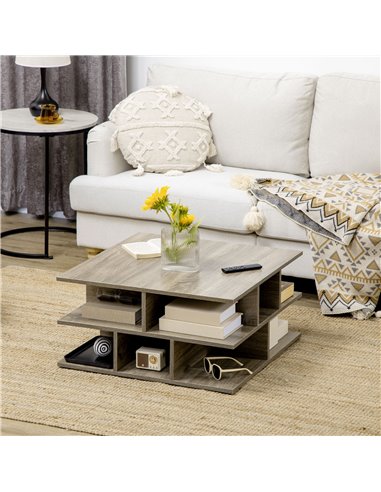 HOMCOM Square Coffee Tables for Living Room, Modern Cocktail Table with Multiple Storage Shelves, 70 x 70 x 36.5 cm, Grey
