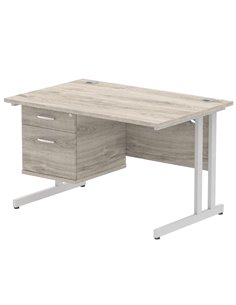 Dynamic Impulse 1200 x 800mm Straight Office Desk Grey Oak Top Cantilever 1 x 2 Drawer Fixed Pedestal I003436