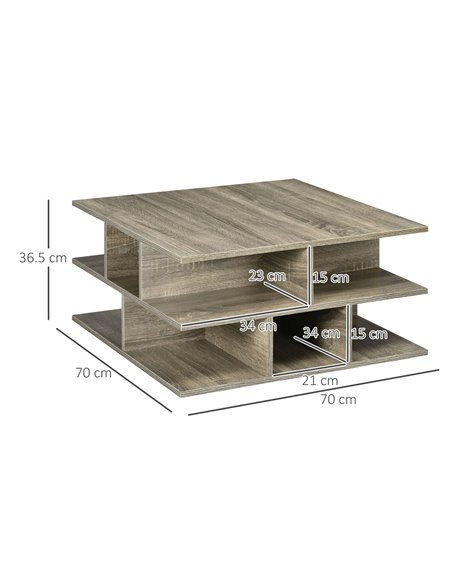 HOMCOM Square Coffee Tables for Living Room, Modern Cocktail Table with Multiple Storage Shelves, 70 x 70 x 36.5 cm, Grey - pic 7345 | FastDaddyshop