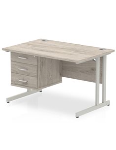 Dynamic Impulse 1200 x 800mm Straight Office Desk Grey Oak Top Cantilever 1 x 3 Drawer Fixed Pedestal I003437