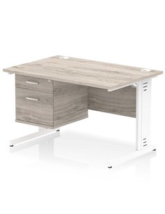 Dynamic Impulse 1200 x 800mm Straight Office Desk Grey Oak Top Cable Managed 1 x 2 Drawer Fixed Pedestal I003441