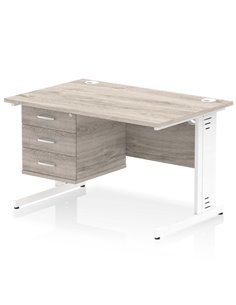Dynamic Impulse 1200 x 800mm Straight Office Desk Grey Oak Top Cable Managed 1 x 3 Drawer Fixed Pedestal I003442
