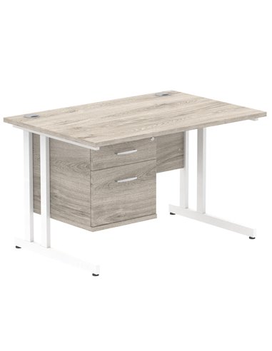 Dynamic Impulse 1200 x 800mm Straight Office Desk Grey Oak Top Cantilever 1 x 2 Drawer Fixed Pedestal I003446