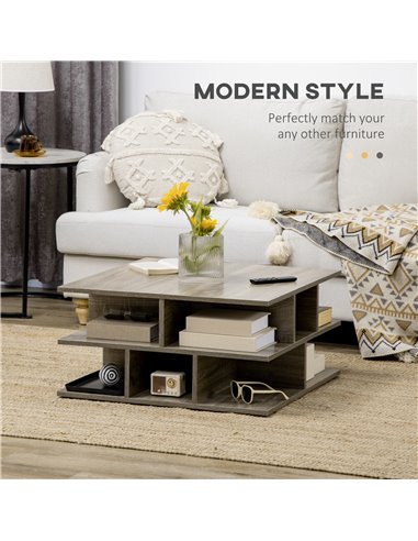 HOMCOM Square Coffee Tables for Living Room, Modern Cocktail Table with Multiple Storage Shelves, 70 x 70 x 36.5 cm, Grey