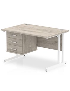 Dynamic Impulse 1200 x 800mm Straight Office Desk Grey Oak Top Cantilever 1 x 3 Drawer Fixed Pedestal I003447