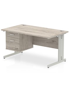 Dynamic Impulse 1400 x 800mm Straight Office Desk Grey Oak Top Cable Managed 1 x 2 Drawer Fixed Pedestal I003456