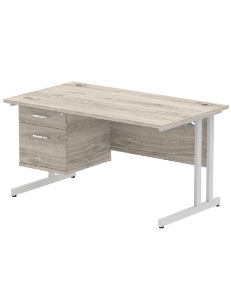 Dynamic Impulse 1400 x 800mm Straight Office Desk Grey Oak Top Cantilever 1 x 2 Drawer Fixed Pedestal I003461 - pic 73467 | FastDaddyshop