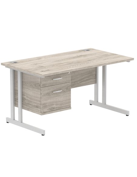 Dynamic Impulse 1400 x 800mm Straight Office Desk Grey Oak Top Cantilever 1 x 2 Drawer Fixed Pedestal I003461 - pic 73469 | FastDaddyshop