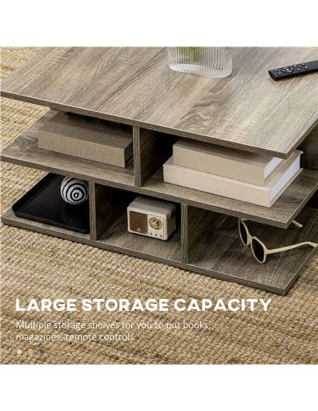 HOMCOM Square Coffee Tables for Living Room, Modern Cocktail Table with Multiple Storage Shelves, 70 x 70 x 36.5 cm, Grey - pic 7347 | FastDaddyshop