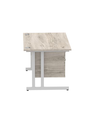 Dynamic Impulse 1400 x 800mm Straight Office Desk Grey Oak Top Cantilever 1 x 2 Drawer Fixed Pedestal I003461