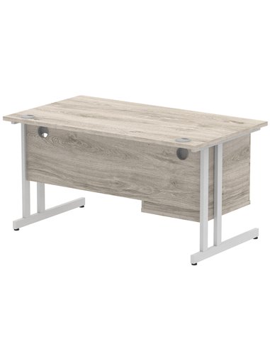 Dynamic Impulse 1400 x 800mm Straight Office Desk Grey Oak Top Cantilever 1 x 2 Drawer Fixed Pedestal I003461