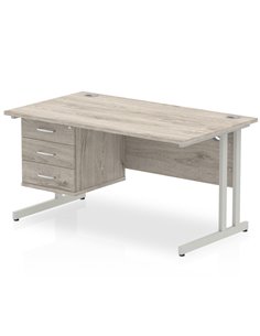 Dynamic Impulse 1400 x 800mm Straight Office Desk Grey Oak Top Cantilever 1 x 3 Drawer Fixed Pedestal I003462