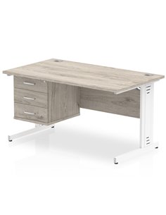 Dynamic Impulse 1400 x 800mm Straight Office Desk Grey Oak Top Cable Managed 1 x 3 Drawer Fixed Pedestal I003467