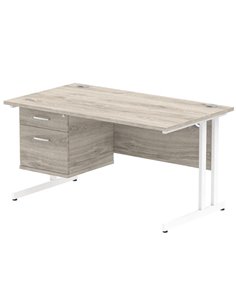 Dynamic Impulse 1400 x 800mm Straight Office Desk Grey Oak Top Cantilever 1 x 2 Drawer Fixed Pedestal I003471