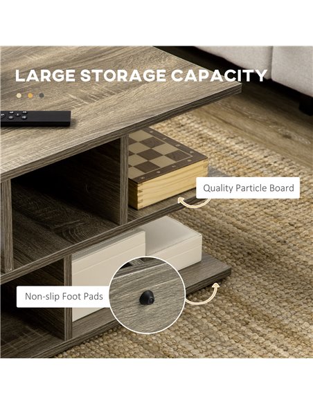 HOMCOM Square Coffee Tables for Living Room, Modern Cocktail Table with Multiple Storage Shelves, 70 x 70 x 36.5 cm, Grey - pic 7348 | FastDaddyshop
