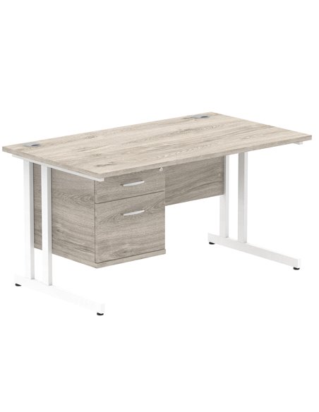 Dynamic Impulse 1400 x 800mm Straight Office Desk Grey Oak Top Cantilever 1 x 2 Drawer Fixed Pedestal I003471 - pic 73480 | FastDaddyshop