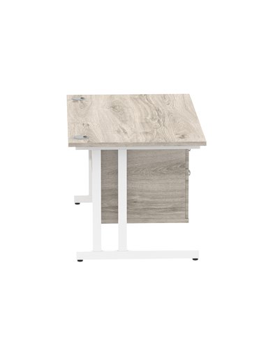 Dynamic Impulse 1400 x 800mm Straight Office Desk Grey Oak Top Cantilever 1 x 2 Drawer Fixed Pedestal I003471