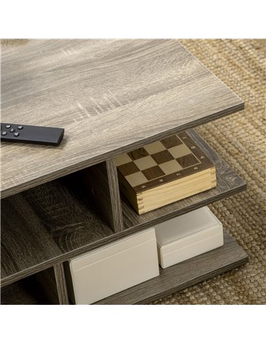 HOMCOM Square Coffee Tables for Living Room, Modern Cocktail Table with Multiple Storage Shelves, 70 x 70 x 36.5 cm, Grey