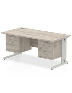 Dynamic Impulse 1600 x 800mm Straight Office Desk Grey Oak Top Cable Managed 1 x 2 Drawer 1 x 3 Drawer Fixed Pedestal I003480