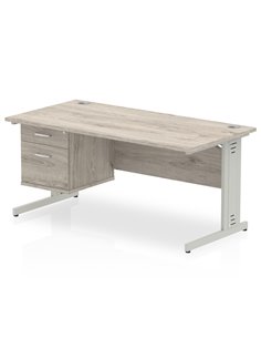 Dynamic Impulse 1600 x 800mm Straight Office Desk Grey Oak Top Cable Managed 1 x 2 Drawer Fixed Pedestal I003481