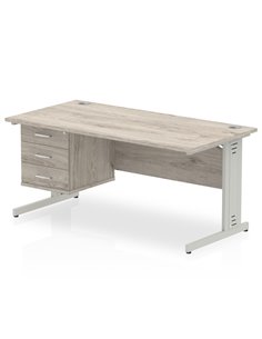 Dynamic Impulse 1600 x 800mm Straight Office Desk Grey Oak Top Cable Managed 1 x 3 Drawer Fixed Pedestal I003482
