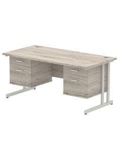 Dynamic Impulse 1600 x 800mm Straight Office Desk Grey Oak Top Cantilever 2 x 2 Drawer Fixed Pedestal I003488