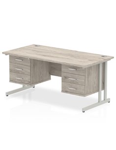 Dynamic Impulse 1600 x 800mm Straight Office Desk Grey Oak Top Cantilever 2 x 3 Drawer Fixed Pedestal I003489