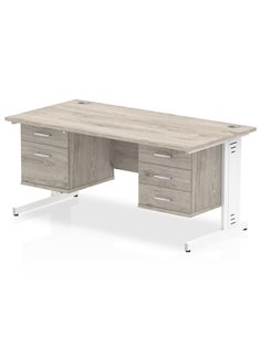 Dynamic Impulse 1600 x 800mm Straight Office Desk Grey Oak Top Cable Managed 1 x 2 Drawer 1 x 3 Drawer Fixed Pedestal I003490