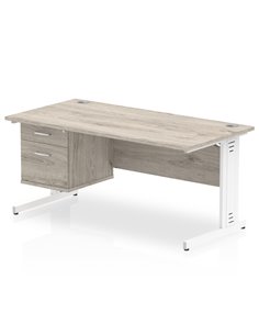 Dynamic Impulse 1600 x 800mm Straight Office Desk Grey Oak Top Cable Managed 1 x 2 Drawer Fixed Pedestal I003491