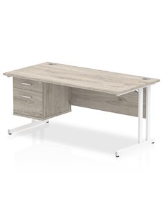 Dynamic Impulse 1600 x 800mm Straight Office Desk Grey Oak Top Cantilever 1 x 2 Drawer Fixed Pedestal I003496