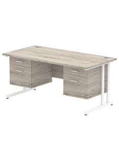 Dynamic Impulse 1600 x 800mm Straight Office Desk Grey Oak Top Cantilever 2 x 2 Drawer Fixed Pedestal I003498