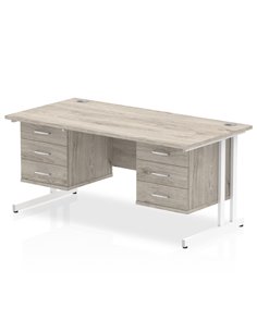 Dynamic Impulse 1600 x 800mm Straight Office Desk Grey Oak Top Cantilever 2 x 3 Drawer Fixed Pedestal I003499