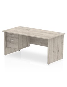 Dynamic Impulse 1800 x 800mm Straight Office Desk Grey Oak Top Panel End 1 x 2 Drawer Fixed Pedestal I003501