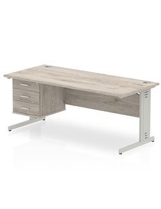 Dynamic Impulse 1800 x 800mm Straight Office Desk Grey Oak Top Cable Managed 1 x 3 Drawer Fixed Pedestal I003507