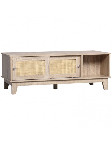 Homcom Coffee Table with Storage, Sliding Doors and Natural Woven Rattan - pic 7352 | FastDaddyshop