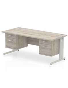 Dynamic Impulse 1800 x 800mm Straight Office Desk Grey Oak Top Cable Managed 2 x 2 Drawer Fixed Pedestal I003508