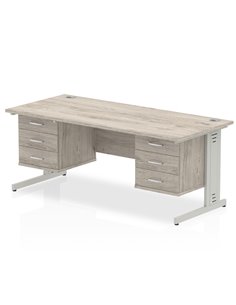 Dynamic Impulse 1800 x 800mm Straight Office Desk Grey Oak Top Cable Managed 2 x 3 Drawer Fixed Pedestal I003509