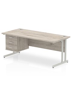 Dynamic Impulse 1800 x 800mm Straight Office Desk Grey Oak Top Cantilever 1 x 3 Drawer Fixed Pedestal I003512