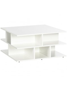 Homcom Square Coffee Table with Multiple Storage Shelves, White