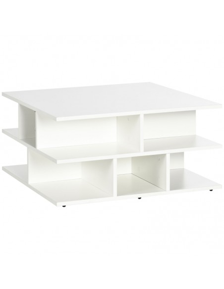 Homcom Square Coffee Table with Multiple Storage Shelves, White - pic 7353 | FastDaddyshop
