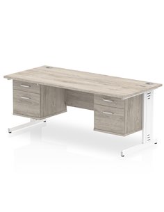 Dynamic Impulse 1800 x 800mm Straight Office Desk Grey Oak Top Cable Managed 2 x 2 Drawer Fixed Pedestal I003518