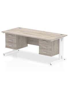 Dynamic Impulse 1800 x 800mm Straight Office Desk Grey Oak Top Cable Managed 2 x 3 Drawer Fixed Pedestal I003519