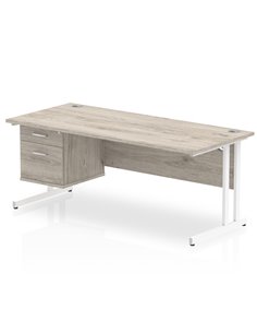 Dynamic Impulse 1800 x 800mm Straight Office Desk Grey Oak Top Cantilever 1 x 2 Drawer Fixed Pedestal I003521