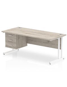 Dynamic Impulse 1800 x 800mm Straight Office Desk Grey Oak Top Cantilever 1 x 3 Drawer Fixed Pedestal I003522