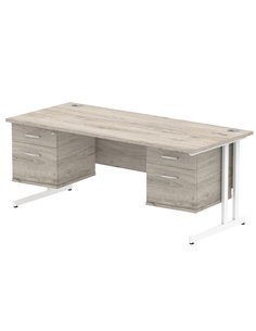 Dynamic Impulse 1800 x 800mm Straight Office Desk Grey Oak Top Cantilever 2 x 2 Drawer Fixed Pedestal I003523