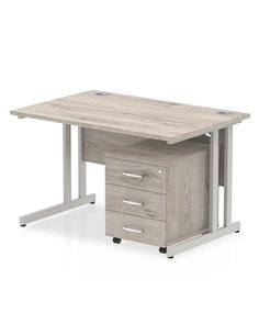 Dynamic Impulse 1200 x 800mm Straight Office Desk Grey Oak Top Cantilever 3 Drawer Mobile Pedestal I003798