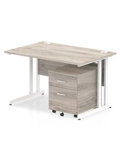 Dynamic Impulse 1200 x 800mm Straight Office Desk Grey Oak Top Cantilever 2 Drawer Mobile Pedestal I003799