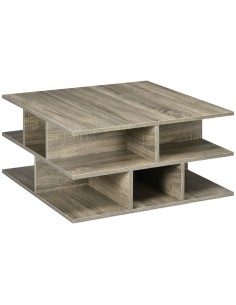 Homcom Square Coffee Table with Multiple Storage Shelves, Grey