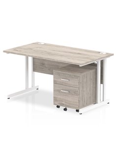 Dynamic Impulse 1400 x 800mm Straight Office Desk Grey Oak Top Cantilever 2 Drawer Mobile Pedestal I003801